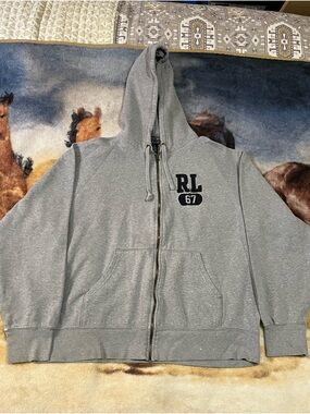Polo Jeans Company Full Zip Hoodie Large Grey Embroidered RL 67 Logo Y2K